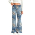 thumbnail image 3 of MuXiKeJi Clothes Wide Leg Jeans for Cute Print Elastic Waist Wide Leg Flared Denim Pants Regular Fit Long Casual Bottoms Girls Jeans Pants, 3 of 8