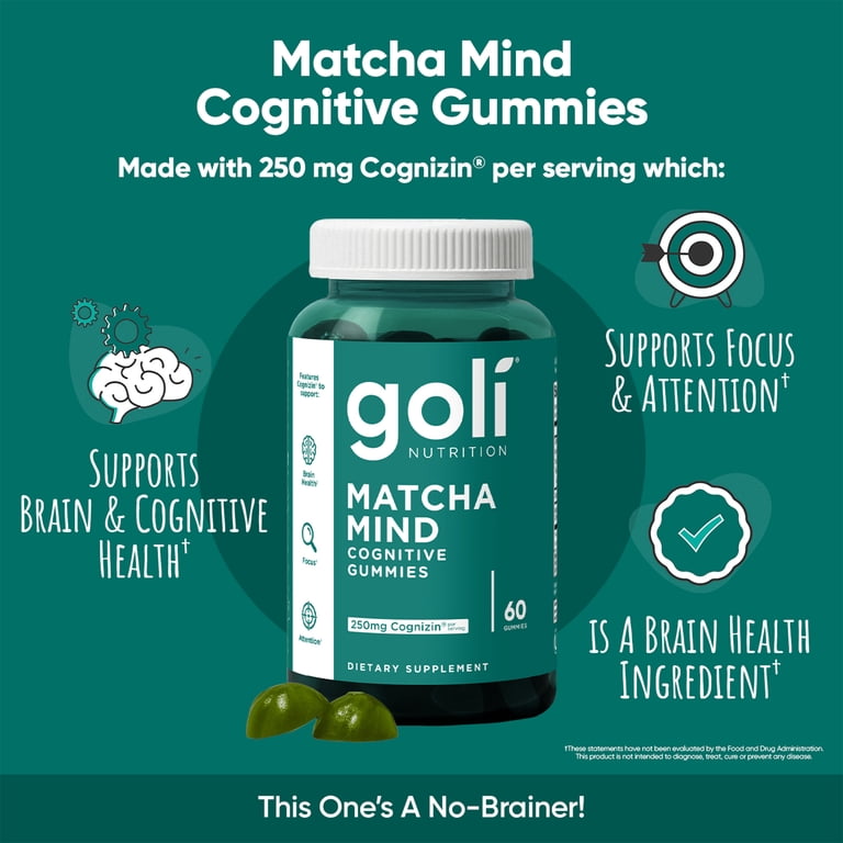 Goli Nutrition Matcha Mind Cognitive Gummies, 60 Count - Walmart.com
