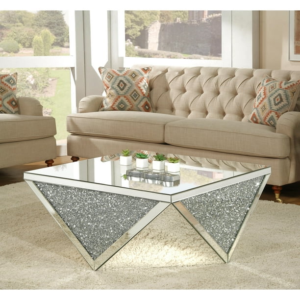 Acme Furniture Nie Coffee Table, Round Mirrored Coffee Tables With Diamond Gems