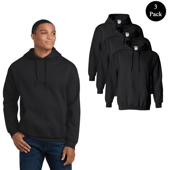 Gildan Adult’s Heavy Blend Hooded Sweatshirt, Black Casual Pullover Hoodie, Bulk 3 Pack, S