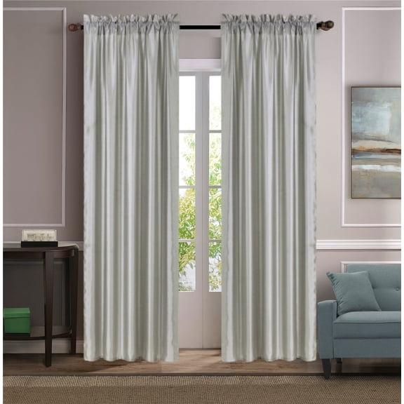 1 piece faux silk solid curtain drapes semi sheer see thru panels with rod pocket for any bedroom living room or patio door MR2 Silver Color 55" Wide X 84"Long