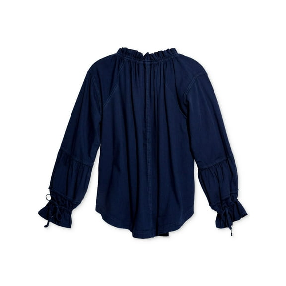 FREE PEOPLE Womens Blue Long Sleeve Tie Neck Top Size: XS