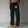 thumbnail image 1 of Leodye Men's Sunflower Print Elastic Waist Drawstring Pants Loose Straight Leg Pants with Pockets Black L(L), 1 of 4
