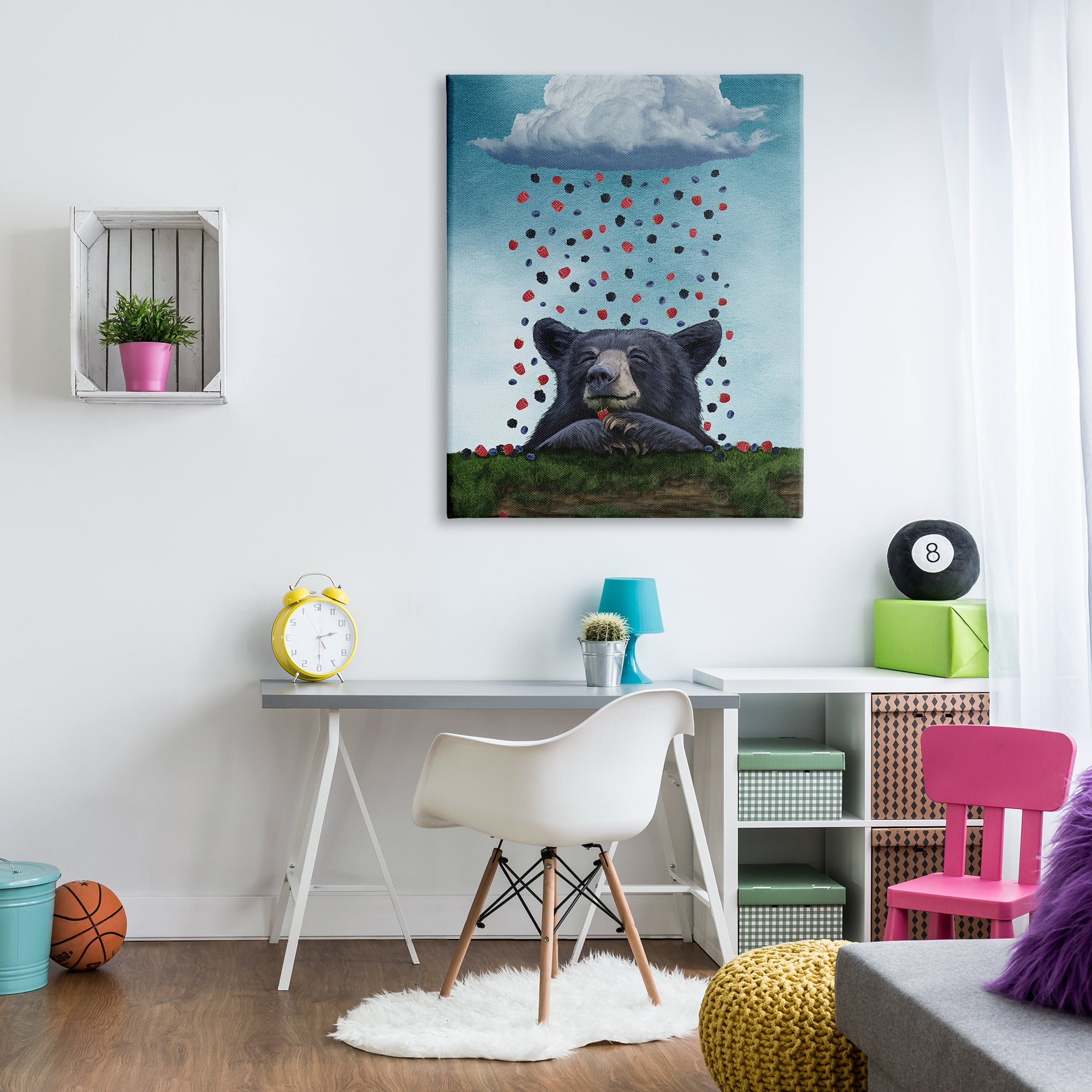 Stupell Industries Bear with Berry Cloud Animals & Insects Painting Gallery Wrapped Canvas Art Print Wall Art, 36 x 48
