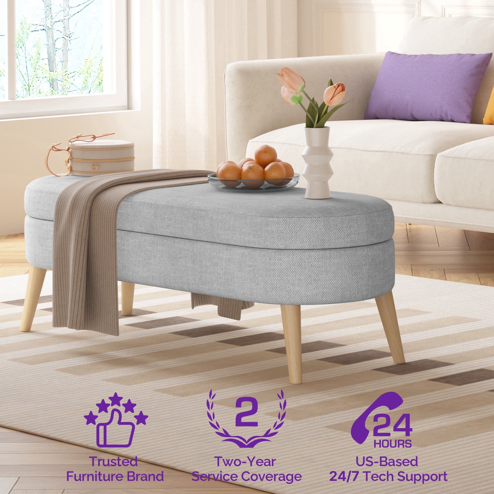 Sersper Modern 43 Inches Storage Ottoman Bench for Living Room, Bedroom, Entryway - Ottoman Foot Rest with Storage, Light Gray