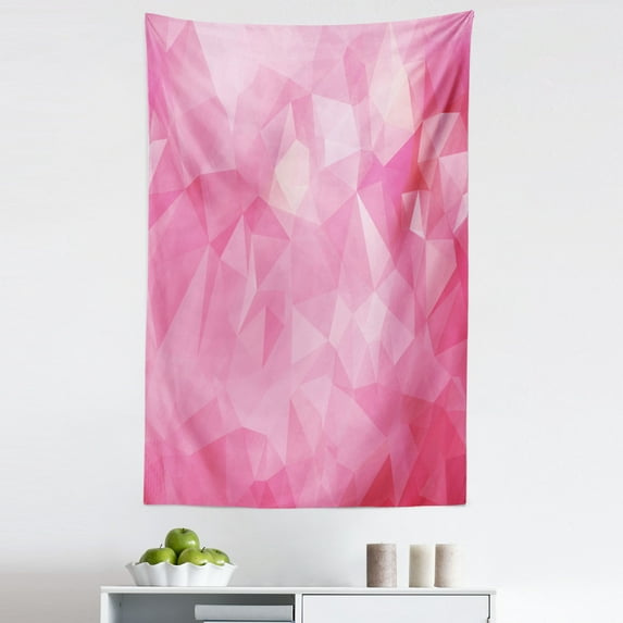 Pale Pink Tapestry, Abstract Mosaic Style Geometric Dimension Fractal Polygonal Illustration, Fabric Wall Hanging Decor for Bedroom Living Room Dorm, 5 Sizes, Magenta Fuchsia, by Ambesonne