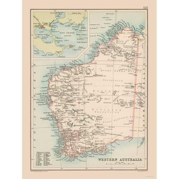 Historic Map - Western Australia - Bartholomew 1892 - Vintage Wall Art