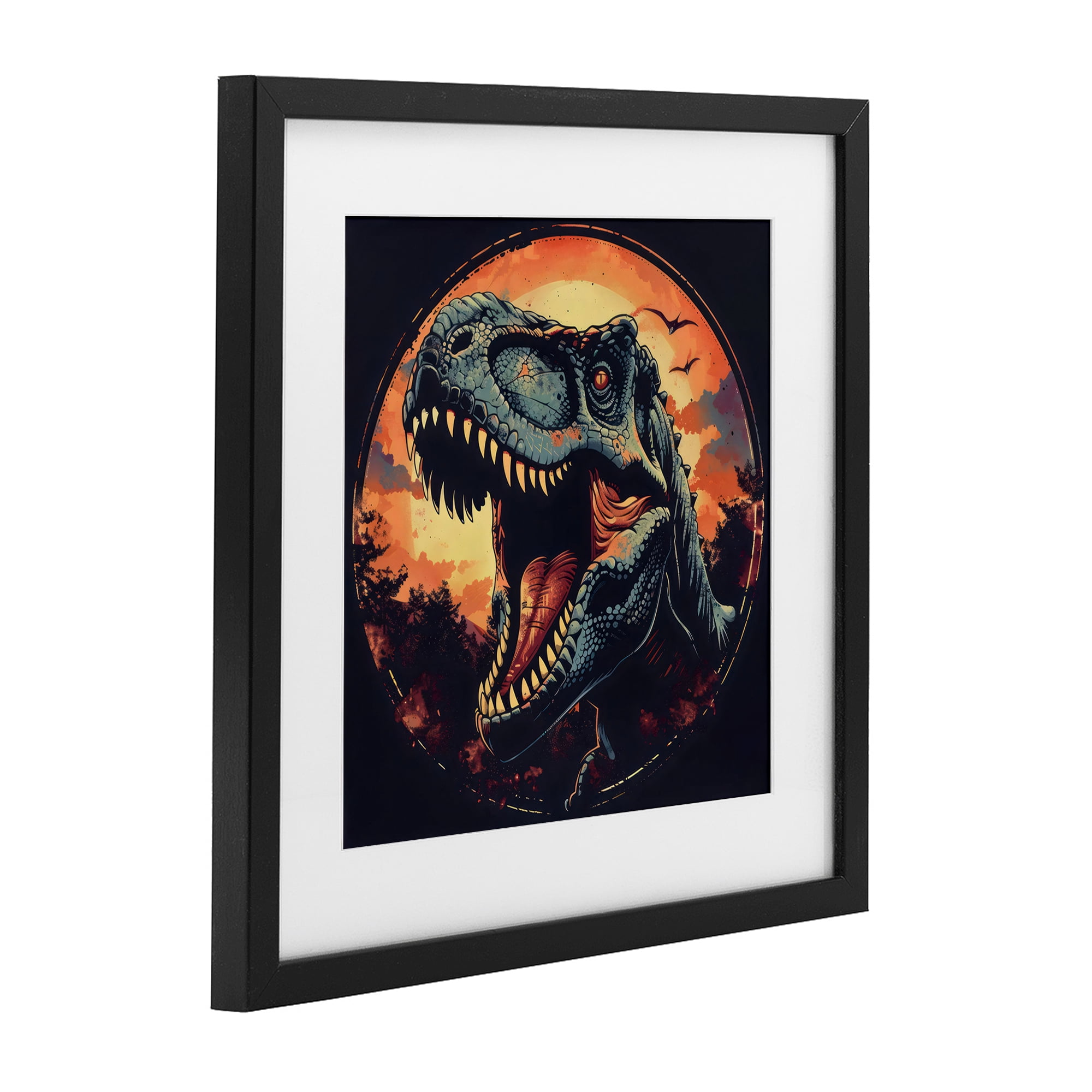 Stupell Industries Ancient Dino Roaring at Sunset Black Framed Print Under Glass, design by Creative Studio