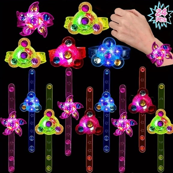 24 Pack LED Light Up Fidget Spinner Bracelets, Glow in The Dark  Party Favors