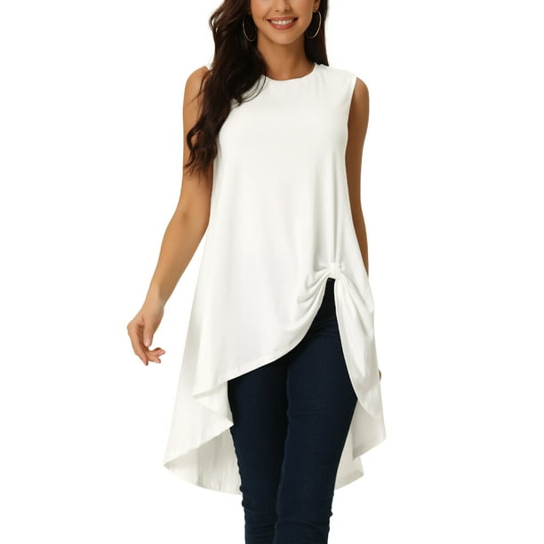 Top sin mangas de corte asimétrico INSPIRE CHIC para mujeres, elegante y casual, color blanco, talla M