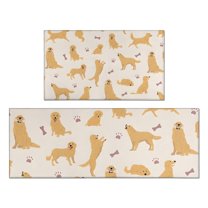 Golden Retriever with Bones and Paws Kitchen Rugs Sets Of 2,Anti Fatigue Kitchen Mat Rugs Non Slip Washable,Decorative Kitchen Floor Mats for Kitchen,Sink,Laundry,17"x30" 17"x47"
