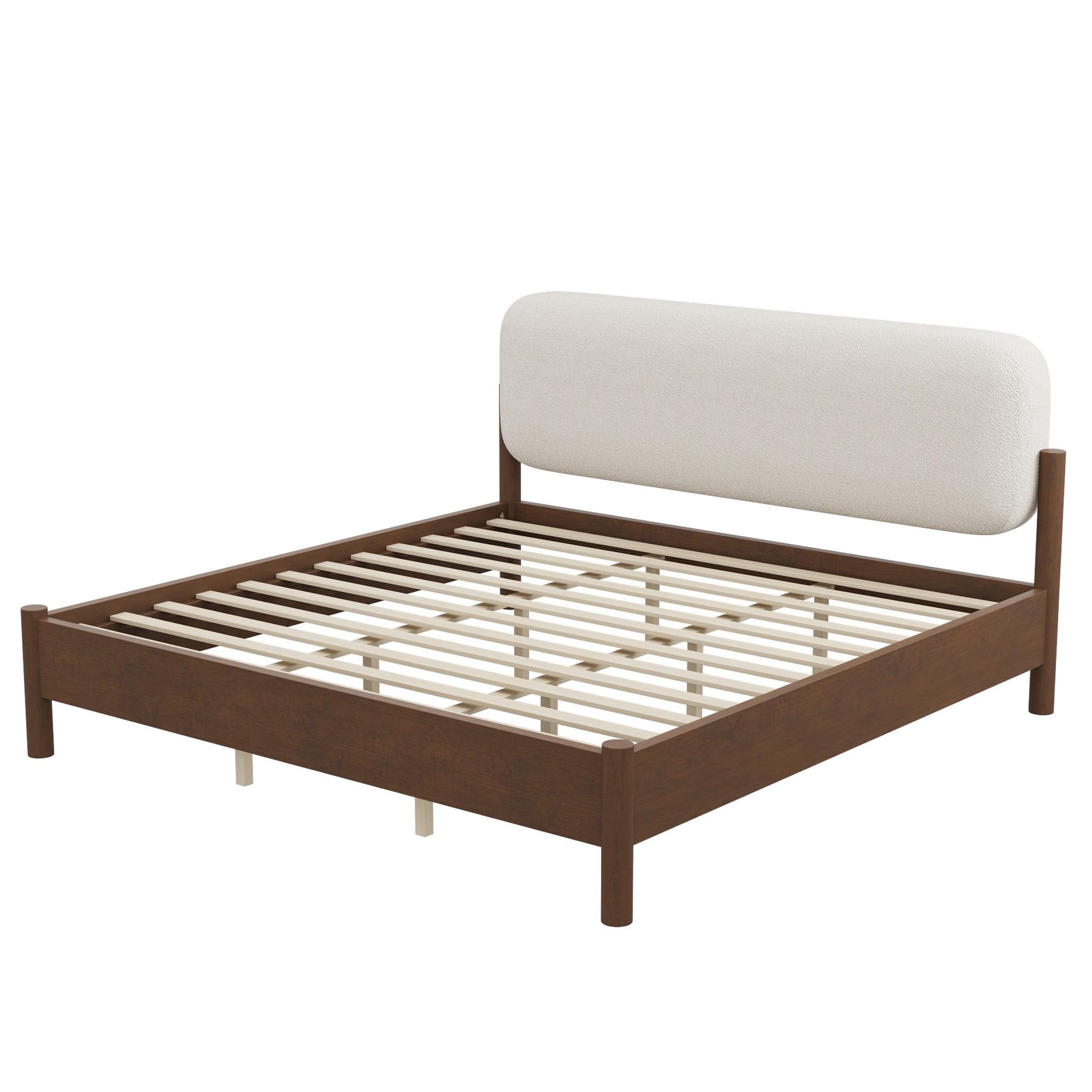 Christopher Knight Home Modern King Platform Bed Frame, Thick Rounded Upholstered Headboard, Walnut