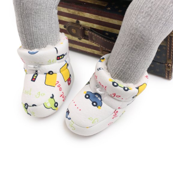 0-18M Baby Boys Girls Winter Warm Boots Newborns Non-Slip Cartoon Printed Crib Shoes