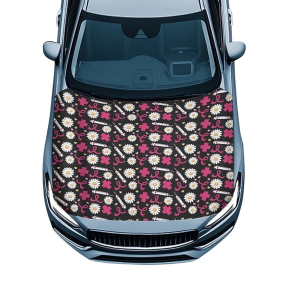 XYZCANDO Breast Cancer Awareness Car Hood Cover featuring Daisy Medical Pattern - Durable All-Weather Protection for Cars Trucks SUVs