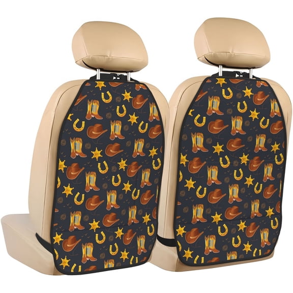 Xecao Wild West Golden Horseshoe Pattern Car Seat Back Protector 2 Pack Large Capacity Pocket, Kick Mats Back Seat Protector