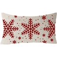 thumbnail image 1 of Housse de Coussin Décorative en Coton et Lin avec Flocons de Neige Rouges Joyeux Hiver 12x20 Pouces, 1 of 2