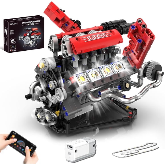 Suplanet Mini V8 Engine Building Set with LED Light, STEM Toy for Kids