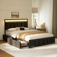 thumbnail image 2 of GUNAITO Full Bed Frame with Headboard, Platform Bed with 2 Drawers, Velvet Upholstered Bed Frame with LED Lights & Charging station，Black, 2 of 9