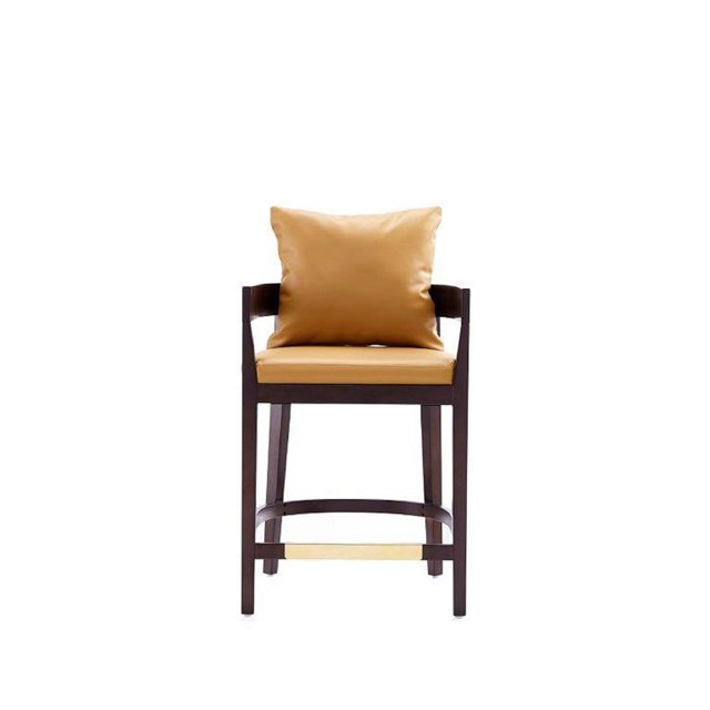 Manhattan Comfort Ritz 34 in. Camel and Dark Walnut Beech Wood Counter Height Bar Stool