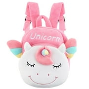 PWFE Cute Plush Unicorn Backpack Book Bag School Bag Shoulder Bag for Baby Kids Girls Kindergarten Students(Pink)