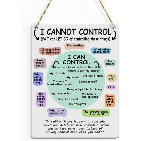 Rustic Mental Health Quote Wood Decor Sign, Colorful I Cannot Control Printed Wood Sign Wall Art, Hanging Door Sign, Psychology Wood Sign Home Therapy Office Decor 8x10