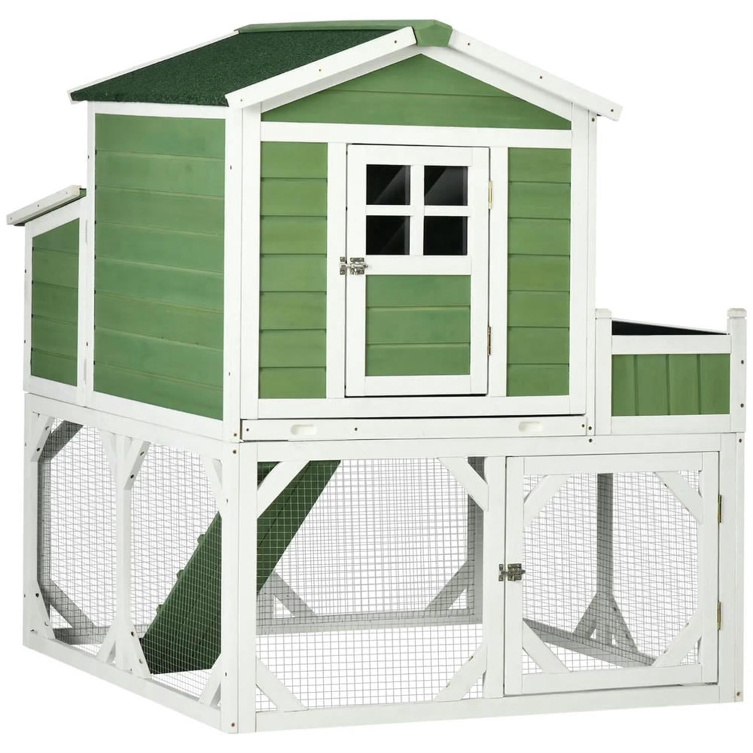 Demi Bonn 49" Small Wooden Chicken Coop with Garden Space, Outdoor Hen House for 2-4 Chickens, Large Rabbit Hutch, Green