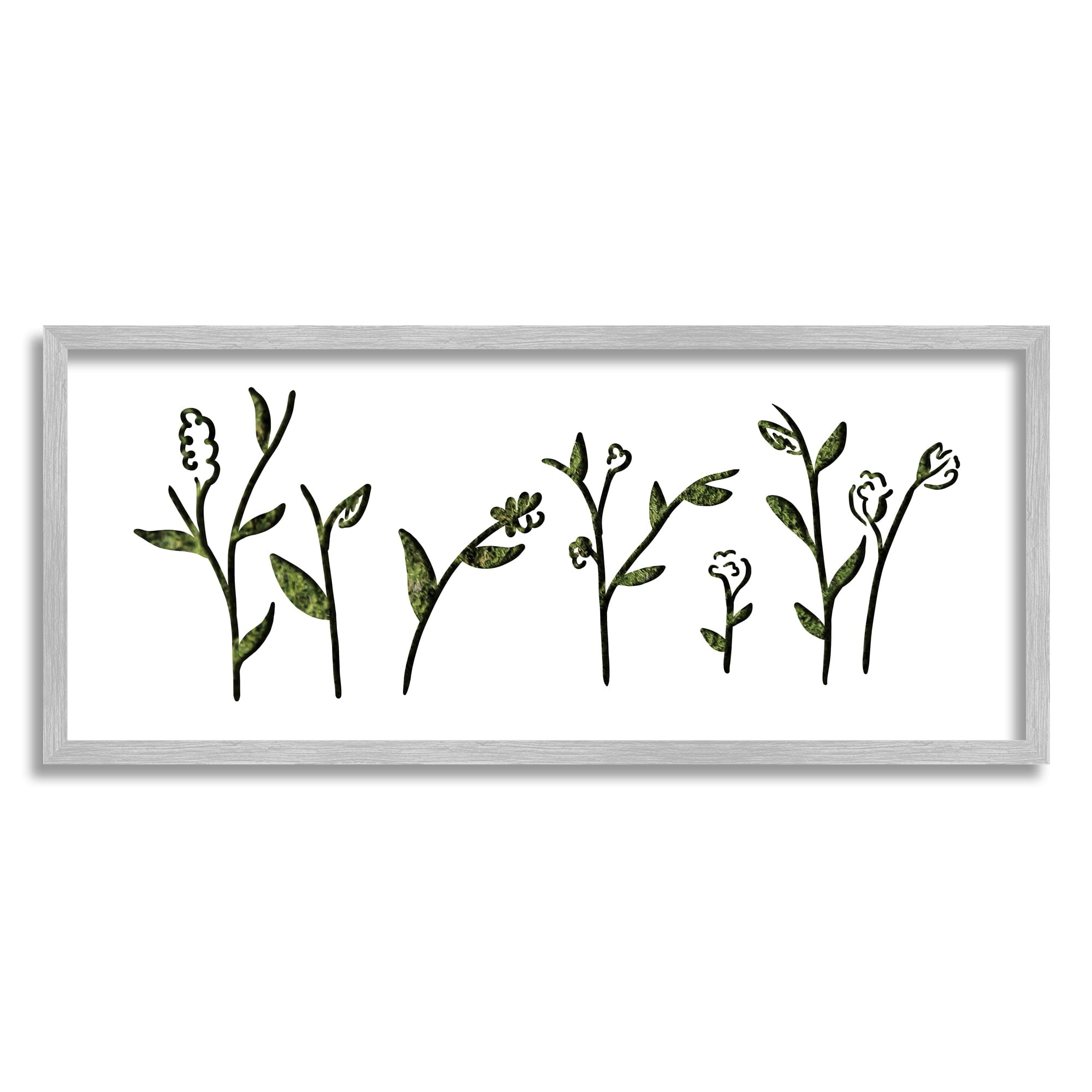 Stupell Industries Spring Bloom Abstract Florals over Grass Pattern Graphic Art Black Framed Art Print Wall Art, 10x24, by Daphne Polselli
