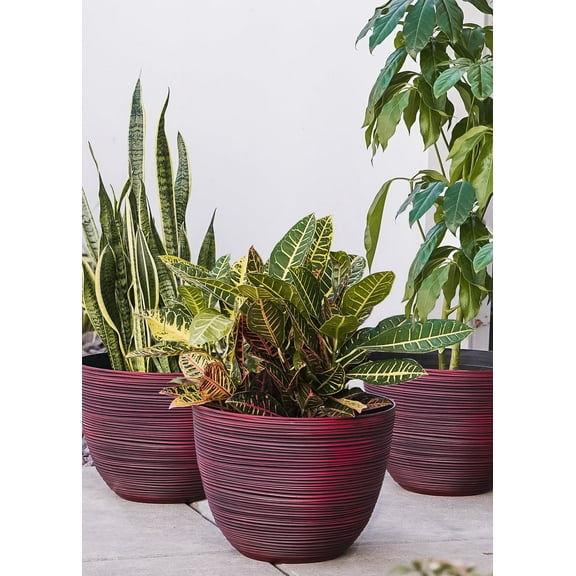 XBrand Modern Nested Round Textured Indoor Outdoor Pot Planter, Set of 3, 12 Inch Tall,
