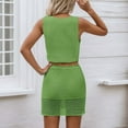 thumbnail image 4 of HXWCHs Women's Summer Crochet Knit Two Piece Set V Neck Crop Top and Mini Skirt Cruise Outfit S Green, 4 of 6