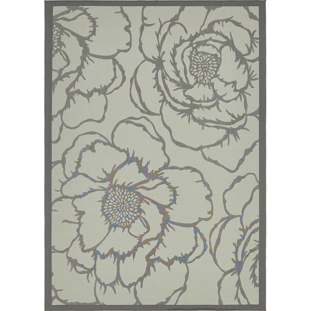 Unique Loom Botanical Collection Floral Border Transitional Indoor and Outdoor Flatweave Area Rug, 8' x 11' 4", Gray/Light Gray