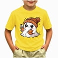 thumbnail image 2 of xaweyi Girls Halloween Tee Cute Ghost with Bow Graphic Short Sleeve Crew Neck Holiday Shirt,Sizes 6-7 Years, 2 of 5