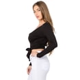 thumbnail image 2 of Women's Plunge Neck Wrap Tie Athleisure Crop Top, Black, M, 2 of 4