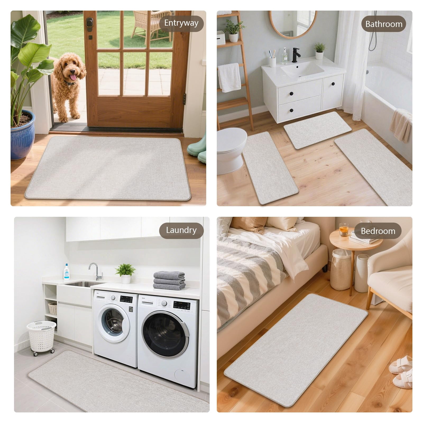 Non Slip Kitchen Rugs Mat Washable Linen-Like Thin Kitchen Mats for Floor, Rubber Backing Absorbent Stain Resistant Standing Floor Mat Front of Sink Laundry, Easy Clean, Dark Gray 17"x30"