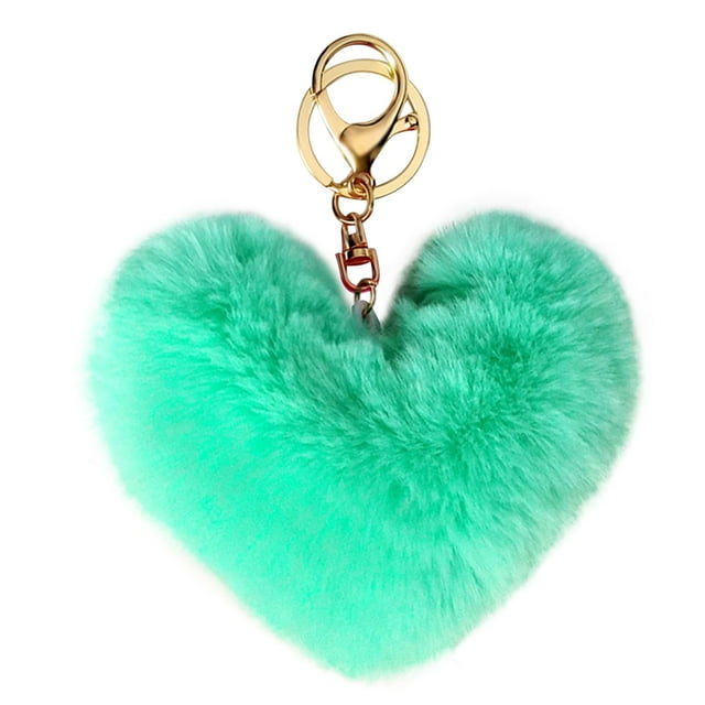 Coofit Key Chain Fashion Heart Shape Pom Pom Handbag Pendant Purse Charm Phone Charm