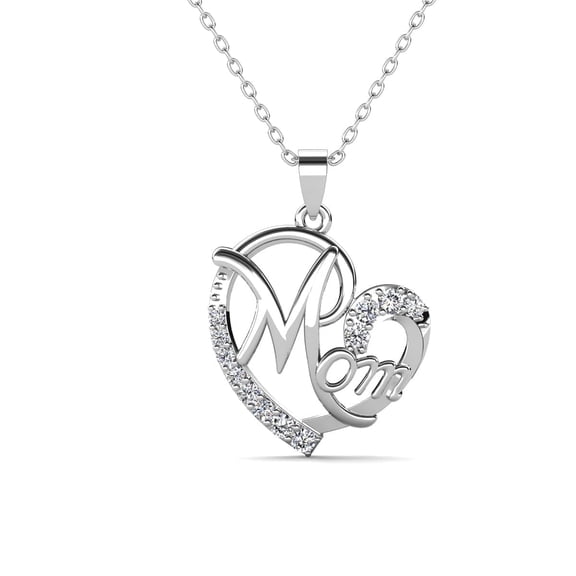 Cate & Chloe Persephone 18k White Gold Plated Mom Heart Necklace with Simulated Diamond for Women