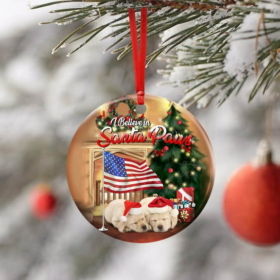 Ceramic Christmas Trees Ornaments, Christmas Tree Decoration, Labrador Santa Paws, Christmas Gifts, Decorative Hanging Ornaments - Circle, 1 Pcs