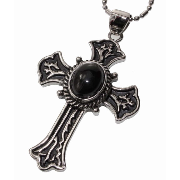 R.H. Stainless Steel Vintage Gothic Style Cross with Black Epoxy Resin Pendant