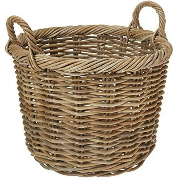 UlaREYoy Kobo Rattan Round Planter, Gray Decorative Storage Basket