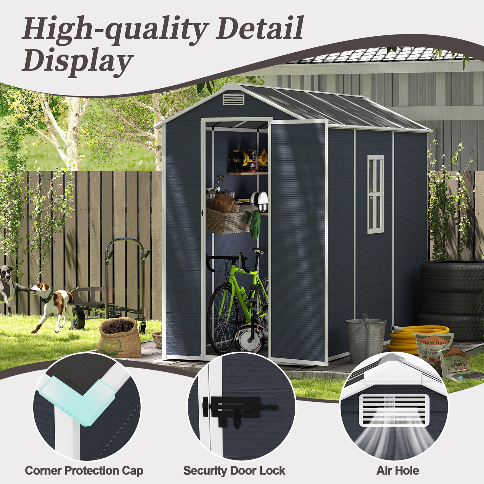 4x8 FT Resin Outdoor Storage Shed, Waterproof Plastic Garden Shed, Large Storage Space, Lockable Doors & Windows, Plastic Tool Shed, 12mm Thick PP Board (4X8 FT)