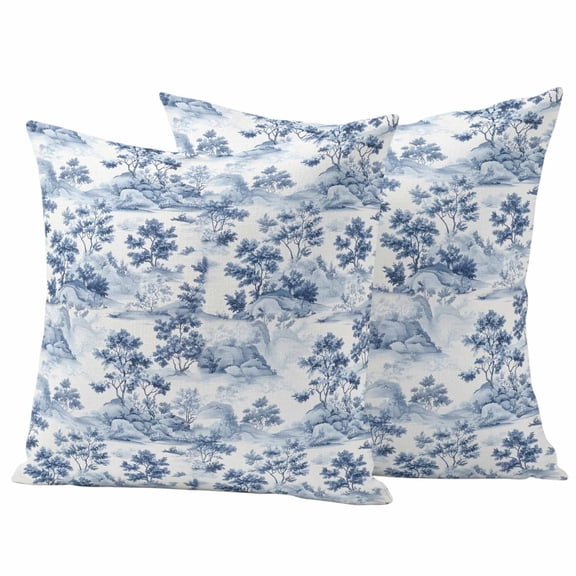 Blue Garden Forest Outdoor Waterproof Pillow Covers, Modern Art Vintage Nature Rock Decorative Square Throw Pillowcase Sofa Cushion Sham for Patio/Couch/Chair, 26"x26" 2 Pack
