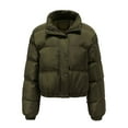 thumbnail image 7 of Stichou Women's 2025 Winter Long Sleeve Zip Puffer Jacket Pockets Baggy Short Coats Army Green L, 7 of 7