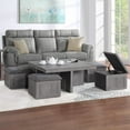 thumbnail image 2 of Moseberg Distressed Gray Wood Coffee Table with Storage Stools, 2 of 2