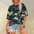 thumbnail image 2 of Cqxid525 Short Sleeve Tops For Women Summer Tops For Women Short Sleeve Crewneck Oversized T Shirts Trendy Solid/Flower Printed Beach Vacation Clothes Blue Xxl, 2 of 6