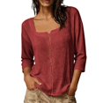 thumbnail image 5 of Stralyhd 3/4 Sleeve Tops for Women 2026 Summer Button Down Shirts Casual V Neck Tops Loose Vacation Henley Blouses Red XXL, 5 of 8