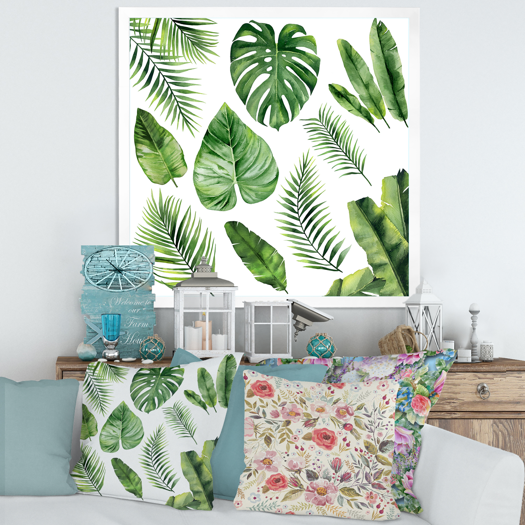 Designart 'Close Up Of Tropical Leaf Of Monstera V' Farmhouse Framed Art Print