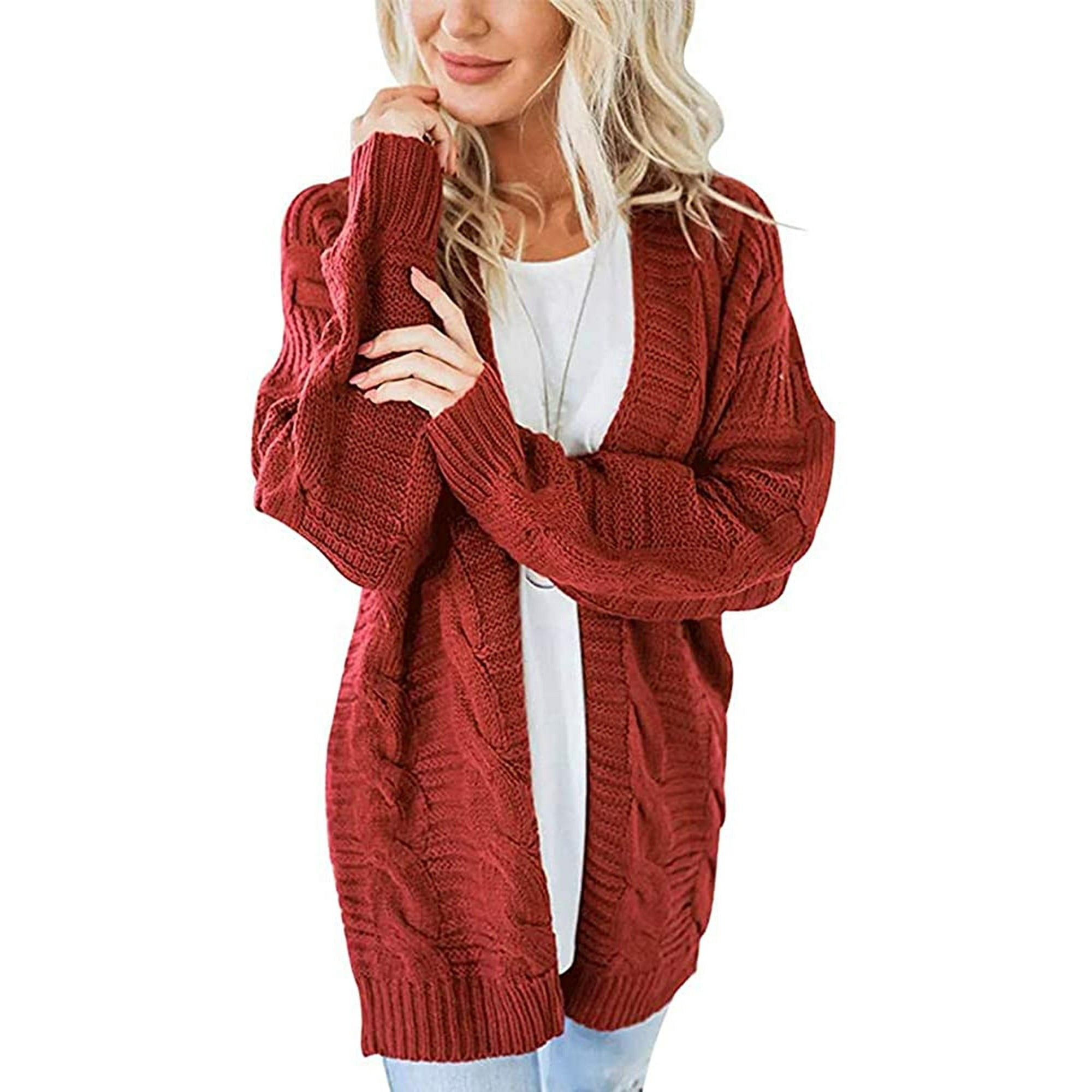 NETSENGWomen's Loose Open Front Knit Cardigan Sweaters Long Sleeve Outwear  No Pockets Rust Red X-Large