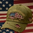 thumbnail image 6 of 250th Anniversary Baseball Cap, Distressed Denim Hat with Embroidered USA Flag, Vintage Ripped Adjustable Snapback for Independence Day, Semiquincentennial and National Holiday Celebration-Green, 6 of 6