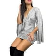 thumbnail image 2 of Skirt Suit Evening Dresses For Women Elegant Long Sleeve Sequin Mini Dresses Sexy Ruched Bodycon Sparkly Glitter Dresses,Silver Women Blending Dresses S, 2 of 3