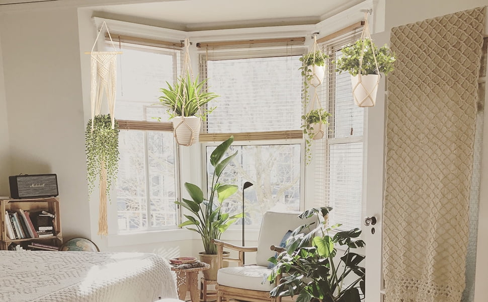 Costyle 5 Pack Macrame Plant Hanger Indoor Outdoor Hanging Planter Holder for Boho Home Decor(Ivory), 5 Styles