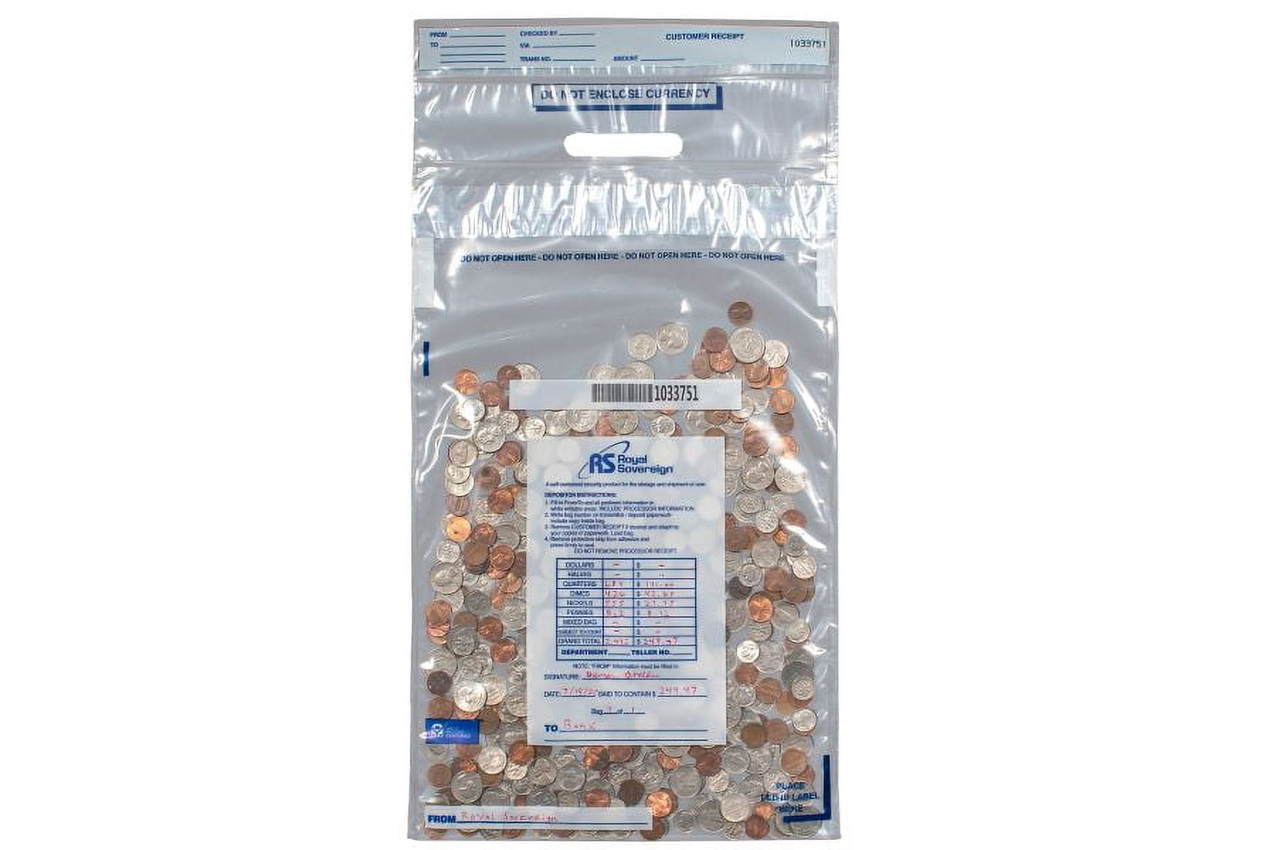 Royal Sovereign RMTE-1222 12.5" x 25" Clear Tamper Evident Coin Deposit Bag